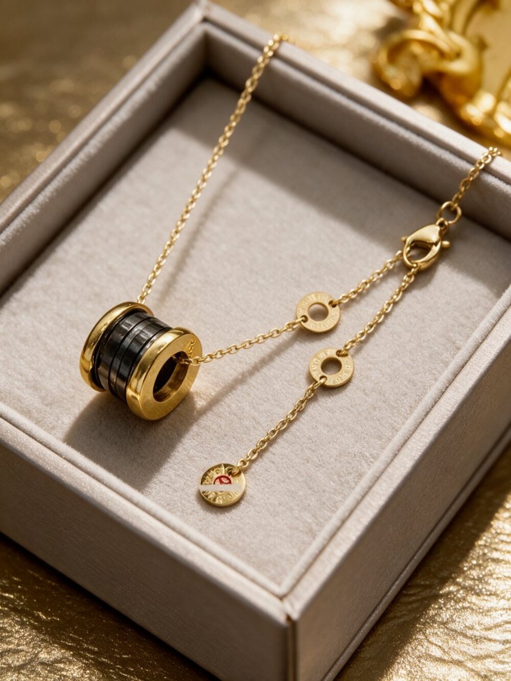B.Z1 Style Gold & Black Pendant Necklace | Roman Numeral Pendant